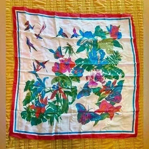 Blue and White Tropical Hummingbird Scarf